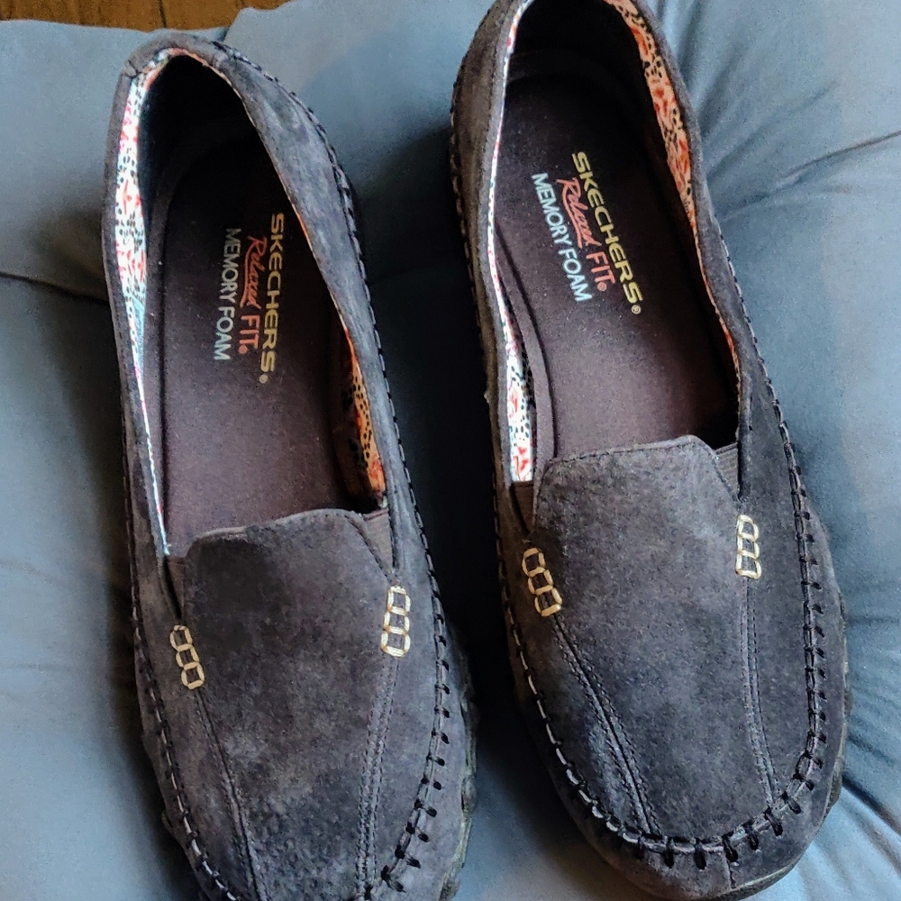 Women's Skechers grey suede slip on's